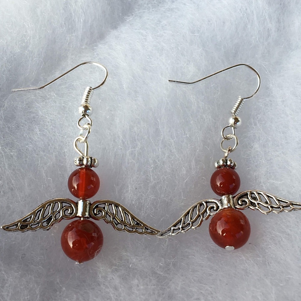 Red Fire Agate Angel Earrings